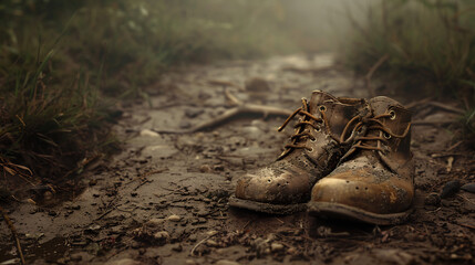 Abandoned Pair of Shoes Representing Journey and Abandonment