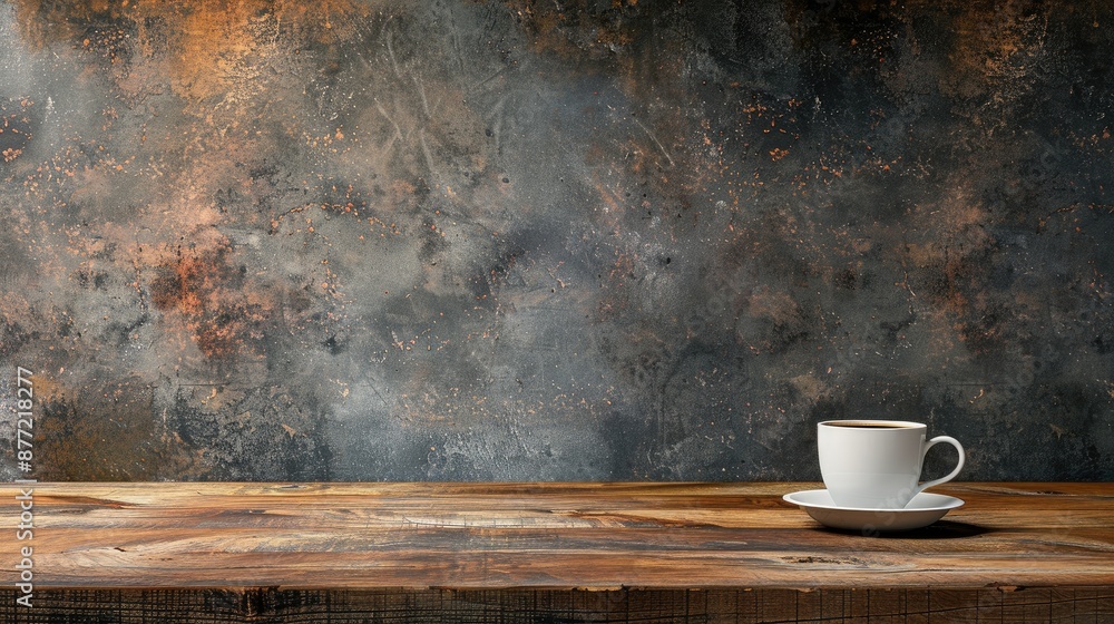 Poster coffee shop background with empty coffee table and space for copying