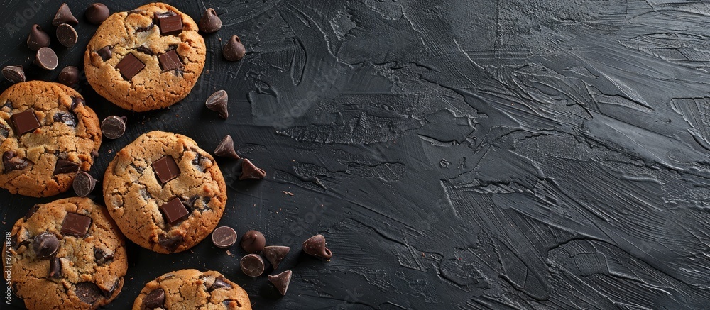Poster cookies with dark chocolate chips showcasing a rich and intense flavor profile perfect for any desse