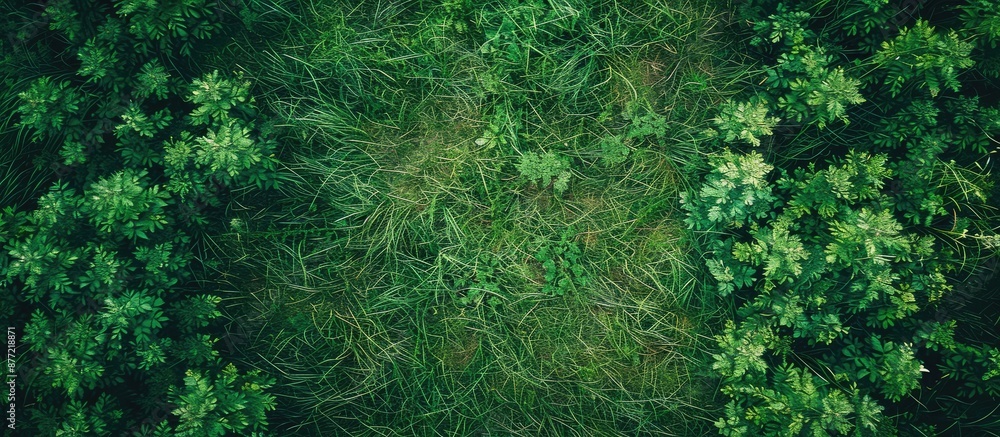 Poster Top view of a textured background with green grass suitable for a copy space image