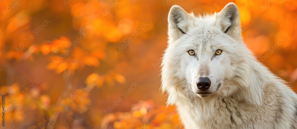 Poster An Arctic Wolf by itself in an autumn setting with copy space image