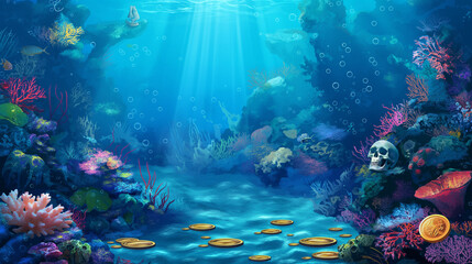 Fototapeta premium Underwater isolation background, game background, mobile game, video game background, Illustration