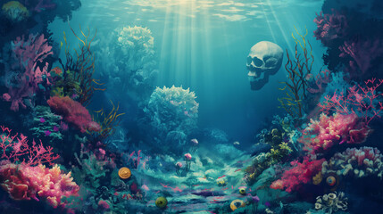Fototapeta premium Underwater isolation background, game background, mobile game, video game background, Illustration