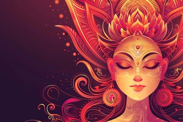 Colorful illustration of a goddess, showcasing intricate designs and vibrant colors, representing the beauty and richness of cultural heritage.