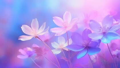 abstract translucent flowers on a light background, postcard template in muted pastel colors.
