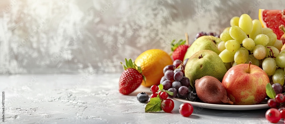 Aufkleber close up view of a table with fresh ripe fruits leaving adequate copy space for an image