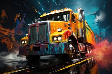 Expressionist truck a journey of intense colors and distorted forms in the energ, generative IA