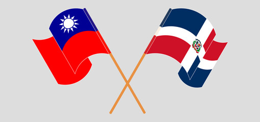 Crossed and waving flags of Taiwan and Dominican Republic