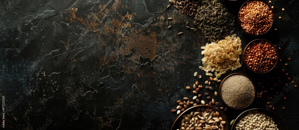 Aufkleber seeds of different types displayed against a dark backdrop with ample copy space image