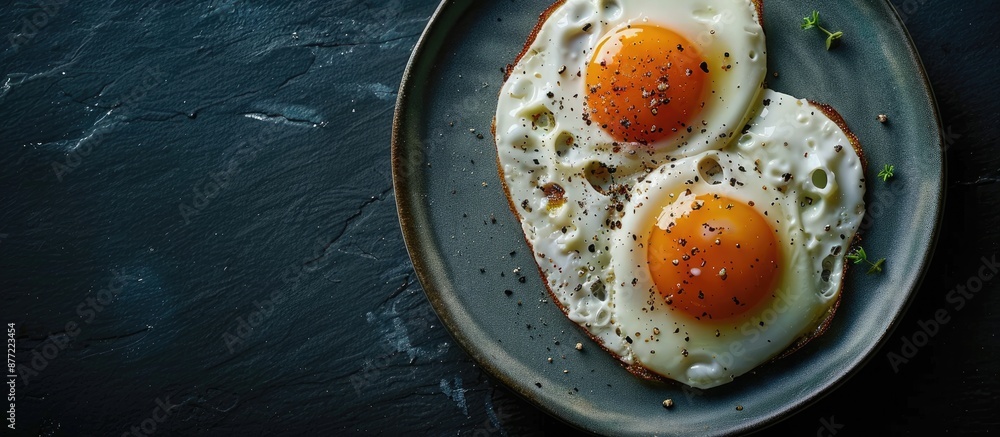 Aufkleber copy space image featuring fried eggs on a plate set against a dark background enhancing the appeal 