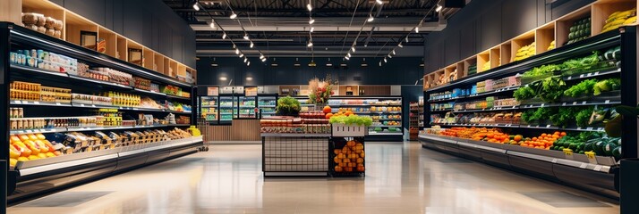 Fototapeta premium A supermarket with lots of goods on the shelves