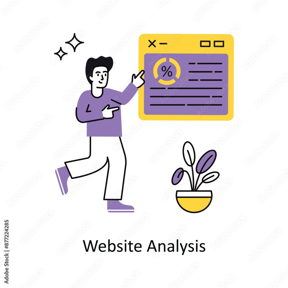 Poster website analysis vector flat design illustration. symbol on white background eps 10 file