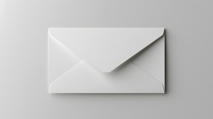 A crisp white envelope on a pure white background, slightly opened to show the empty interior, capturing a minimalist and clean aesthetic that evokes a sense of anticipation.