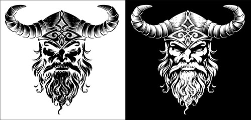 Viking Warrior Man Strong Mascot Face in Helmet