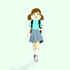 vector of girls walking to school