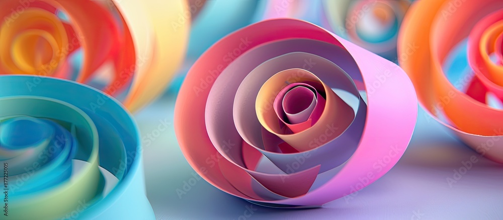 Aufkleber Colorful paper spirals on a paper backdrop create a macro abstract copy space image