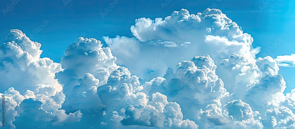 Poster a serene blue sky with fluffy white clouds creating a picturesque copy space image
