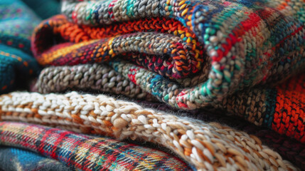 A day of cozy knitted plaid. a cozy homely atmosphere. knitted plaid