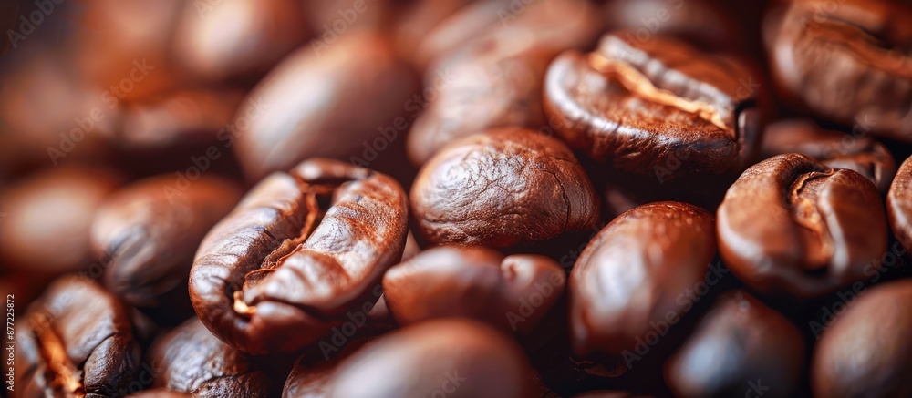 Aufkleber Close up macro image of roasted coffee beans with copy space