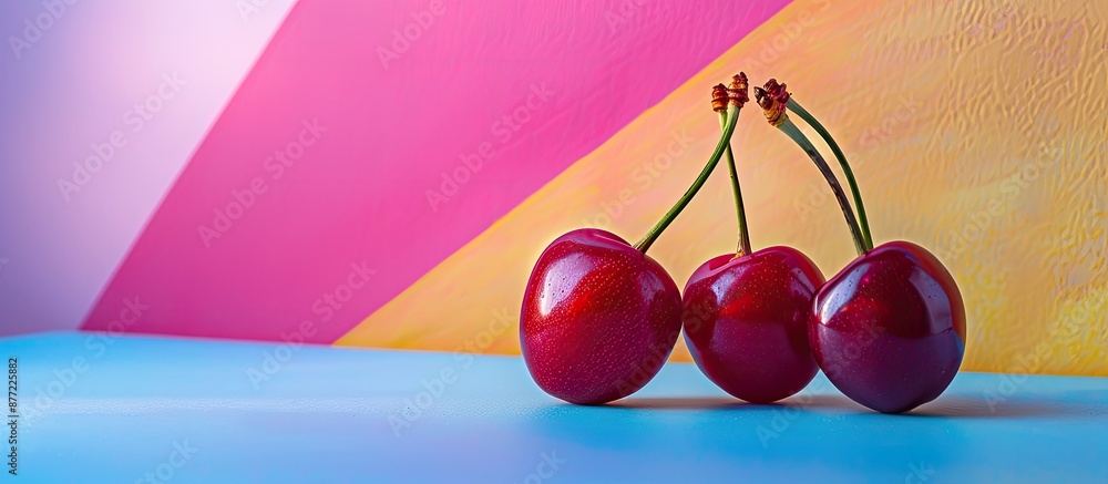 Aufkleber delicious cherries displayed against a colorful backdrop with ample copy space image