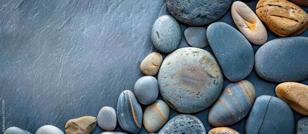 Aufkleber Background with round pebble stones offers a unique artistic touch in an image with copy space