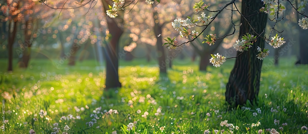 Poster spring blossoms in park with abstract view ideal for copy space image