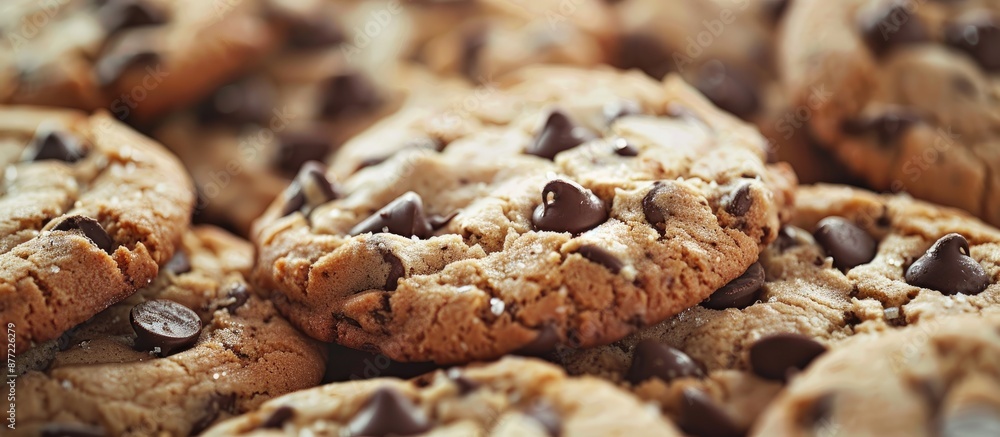 Aufkleber close up of delicious chocolate chip cookies with selective focus on one cookie perfect for a copy s