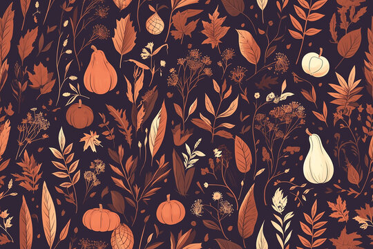 A vibrant seamless pattern with a variety of colorful flowers and leaves on a dark background, creating a bold and lively contrast.