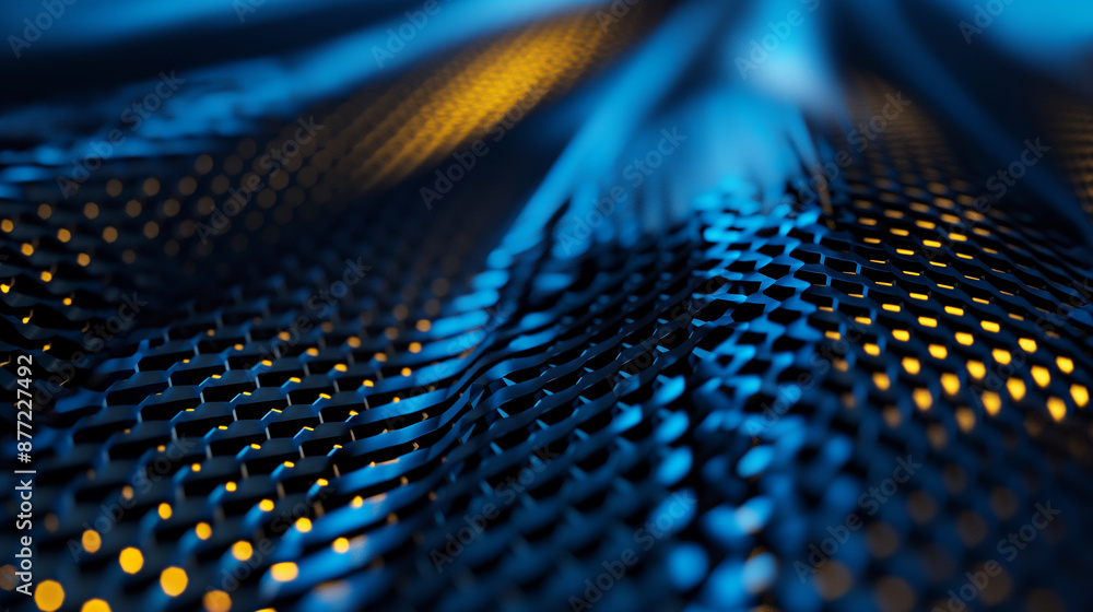 Poster blue and yellow patterned surface with a metallic texture abstract background, metallic minimalistic