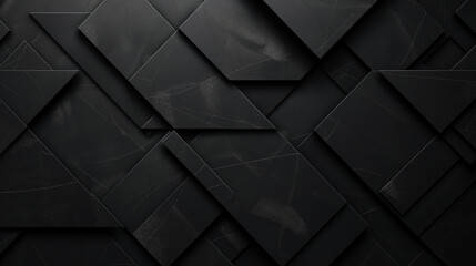 A black background abstract image of a black and white pattern of geometrical forms with soft light and texture, black geometrical abstract background with light and texture