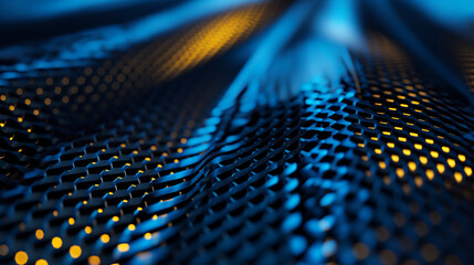 blue and yellow patterned surface with a metallic texture abstract background, metallic minimalistic abstract forms with blue and yellow light, technology metal futuristic geometrical abstract surface