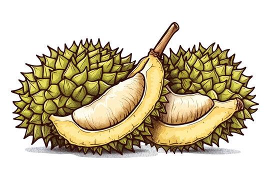 durian fruit, yellow, green, cut open clip art preview