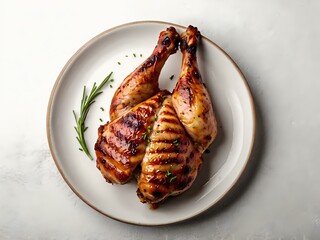 delicious grilled chicken on white background Side and top view of BBQ Food
