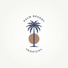 classic retro tropical palm tree resort icon logo vector illustration design