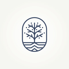 minimalist nature tree line art badge icon logo vector illustration design