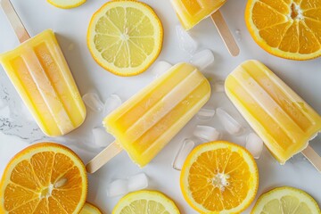 a group of orange slices and popsicles