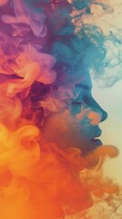 Abstract profile portrait of a person obscured by colorful smoke