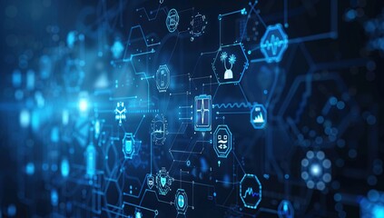 Obraz premium Abstract Network of Interconnected Technology Symbols