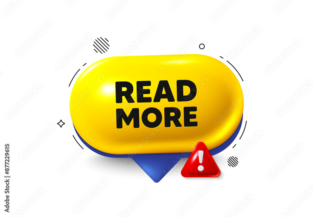 Poster offer speech bubble 3d icon. read more tag. navigation sign. get description info symbol. read more 