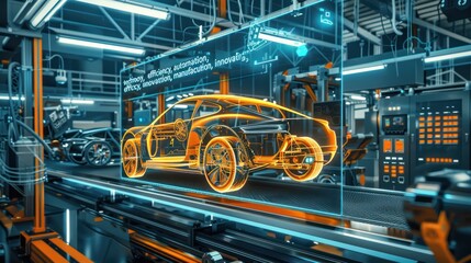 Fototapeta premium Technology Automobile factories use large screens to control production lines with precision and efficiency.