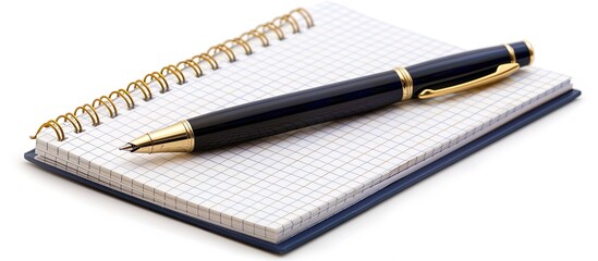 Naklejka premium A pen and notebook arranged as a composition for a copy space image