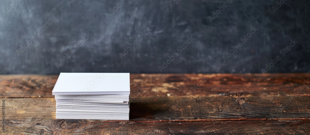 Poster close up photo of a stack of business cards against a blackboard backdrop with copy space image