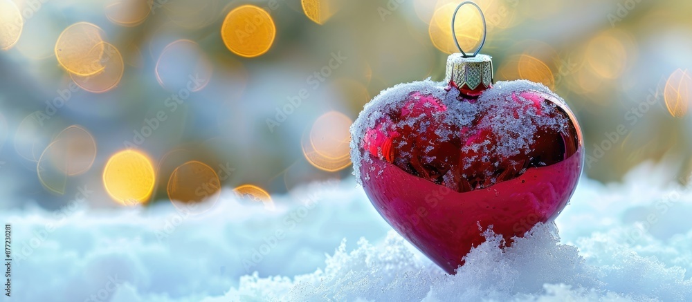 Poster Heart shaped ornament on snow set against a festive backdrop with ample copy space image