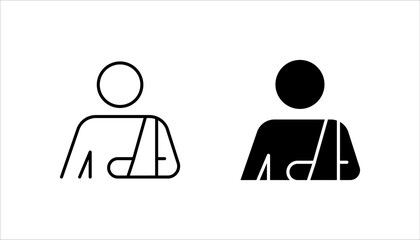Injured man in bandage, Broken arm icon set, Injured man icon on white background.
