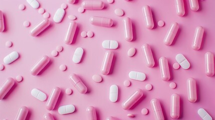Fototapeta premium Pink medication against a pink backdrop