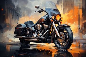 Harleydavidson Water Color Style Style Fotorarealistic Water Color Painting Digi, generative IA