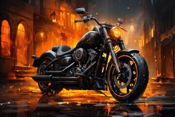 Harleydavidson Water Color Style Style Fotorarealistic Water Color Painting Digi, generative IA
