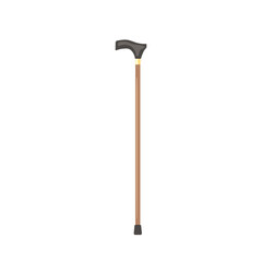 Classic wooden stick, vintage retro cane for people stability in movement vector illustration