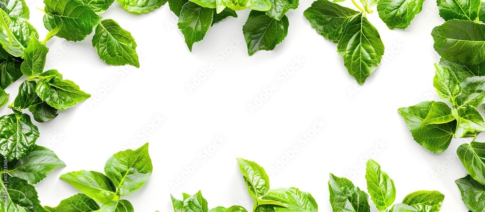 Aufkleber green leaves shaped to form a frame against a white backdrop perfect as a copy space image