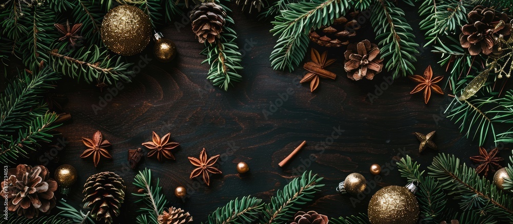 Leinwandbilder flat lay top view of a christmas composition with ample copy space image